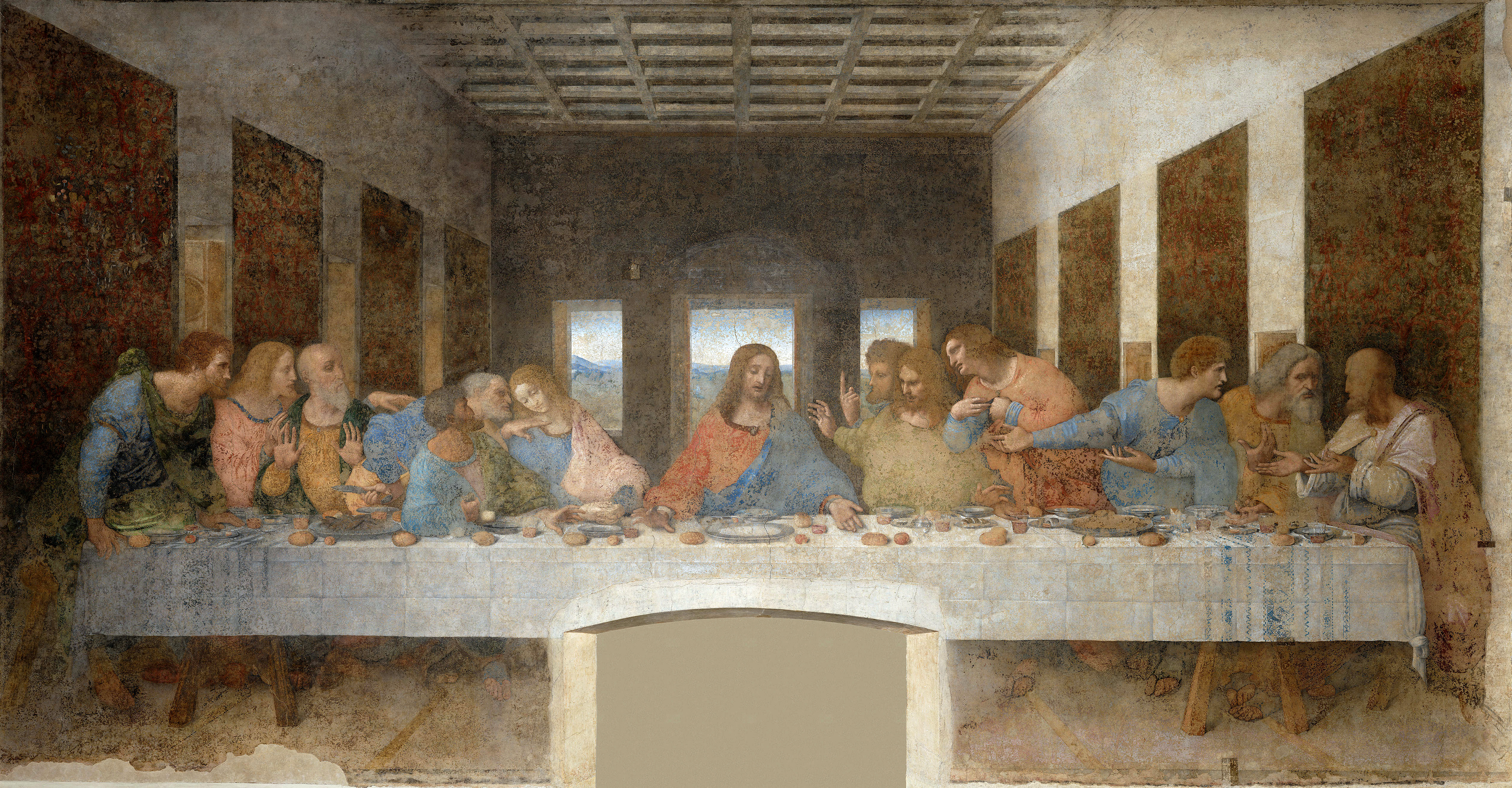 Mural de "La Última Cena", de Leonardo da Vinci, en la Iglesia de Santa Maria delle Grazie, Milán. (Foto Prensa Libre: EFE/ Dominio Público, bajo licencia CC BY-SA 4.0.)
